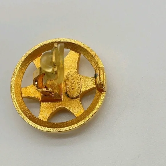 SALE! Authentic CHANEL Coco Mark Vintage Gold Plated Star Motif Earrings W Box - Picture 5 of 11